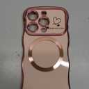 ZONRW for iPhone 15 Pro Case Magnetic,for Women Girls Soft Cute Wave Frame Curly Shape Love Heart Luxury Plating Phone Case Compatible with MagSafe Shockproof Back Cover 6.1"-Pink