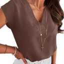 ANRABESS Women Tops Cap Sleeve Dressy Casual V Neck Shirts 2026 Summer Business Work Blouses Outfits Trendy Spring Clothing (Brown, XL)