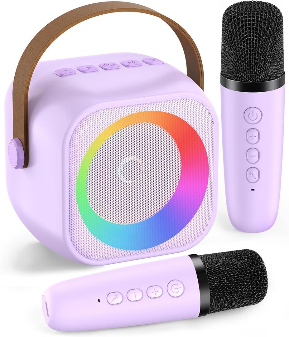 Karaoke Machine for Kids Adults, Karaoke Toys Gifts for Girls Boys, Portable Bluetooth Speaker with Wireless Microphone, Birthday Gifts for Girls Boys Ages 4, 5, 6, 7, 8, 9, 10, 12+ Years Old (Purple 2 Mics)