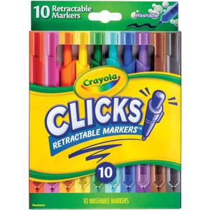 Crayola Clicks Retractable Tip Markers (10ct), Stocking Stuffers for Kids & Toddlers, Cone Tip Washable Art Marker Set, Coloring Book Supplies, No Dry, 3+ (Classics)