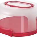 Top Shelf Elements Round Cake Carrier For Up To 10 Inch Cake Portable Cake Stands Two Sided Cake Box With Handle Fashionable Base Doubles as Five Section Serving Tray Container Holds Pies(Scarlet)