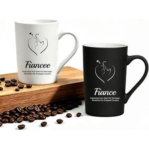 Fiancee and Fiance Couple Coffee Mugs Set – 14oz Ceramic Engagement Gift for Bride & Groom to Be, Matching His and Her Cups for Wedding Announcement, Bridal Shower, Engagement Party