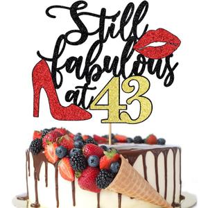Still Fabulous at 43 Cake Topper,Happy 43rd Birthday Queen High heels Big Red lips Cake Topper,Women 43rd Birthday Party Cake Decorations
