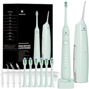 21 Oral Clean Kit Water Dental flosser & Electric Toothbrush Combo Brushing & Flossing for Teeth Cleaning and Gum Health (Light Green)