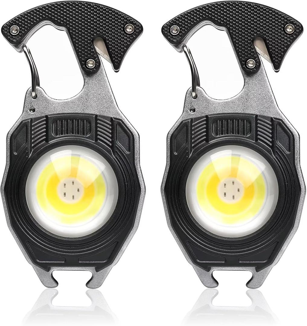 MAKDAK 2PC Keychain Flashlight Rechargeable Cob Keychain Work Light 7 Modes 1600Lumen High Lumen Flashlights for Emergencies,EDC (Black)