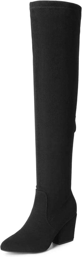 DREAM PAIRS Women's Pointed Toe Thigh High Over the Knee Boots Tall Chunky Blocked Heel Fall Long Fashion Sexy Boots (9.5)