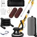 1250W Drywall Sander, 11.5A Electric Drywall Sander with Vacuum Dust Collector, 800-1800RPM 5 Variable Speed, Popcorn Ceiling Removal Tool with Extendable Handle, LED Light, 18x Sanding Discs (Yellow)