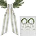 Wreath Sash for Front Door - 2 Pcs Boho Stripe Sashes for Wreaths Garland Doorway Yard, 60 Inch Blank Wreath Scarf for Embroidery Monogram Rustic Farmhouse Home Decor (Green-White)