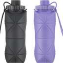 Silicone Collapsible Water Bottles, Lightweight Reusable Leakproof For Traveling Camping Hiking Cycling Sports Outdoor, Foldable Portable Travel Water Bottle 600ML Dark Grey And Purple 2Pack.