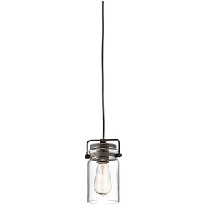 Kichler Brinley 7.75" Kitchen Pendant in Olde Bronze®, Mini Farmhouse Pendant with Clear Glass, (7.75" H x 4.75" W), 42878OZ, Pack of 1