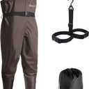 OXYVAN Chest Waders with Boots for Men & Women, Nylon/PVC Lightweight Fishing Wader with Boots Hanger (M10/W12, Brown)