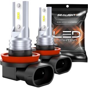 SEALIGHT H11 H16 LED Fog Light Bulb, Real 1:1 Mini Size, 6500K Cool White 6000LM H8/H16 LED Fog Lights For Cars,Trucks,SUV, 400% Brightness With Strong Penetration, 3 Mins Plug-N-Play, Pack of 2