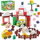 Building Blocks for Toddlers 1-3-5, Farm DIY Big Classic Building Bricks Toys Set for Kids Ages 2-4-5-8 With Barn, Animals, Truck, Compatible With All Major Brands, Gift Toy for 3-5 Boys Girls 74 Pcs
