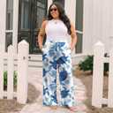 Cetieo Women's Plus Size Palazzo Pants High Waisted Wide Leg Trousers 4XL (Blue)