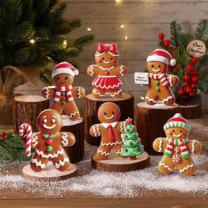 Thyle 6 Pcs Christmas Table Decorations Wooden Gingerbread Man Signs Vintage Figurine Christmas Table Centerpiece Decor for Xmas Home Kitchen Party Office Shelf Door