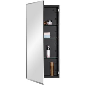 IDYLLOR Black Bathroom Medicine Cabinet with Beveled Edge Mirrored Door 16 x 36 inch, Recessed or Surface Mount, with Adjustable Glass Shelves