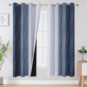 Estelar Textiler Navy Blue and Grayish White Blackout Curtains for Bedroom 72 Inches Long, Thermal Insulated Ombre Blackout Drapes, Room Darkening Energy Saving Drapes for Living Room, 52Wx72L, 2 Panels