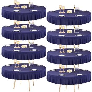 8 Pack Navy Blue Spandex Round Tablecloths for 60 inch Table, Stretchy Fitted 5FT Round Table Cloths Wrinkle Free Round Table Covers with Skirt for Wedding Banquet Birthday Party Buffet Restaurant (Navy Blue)