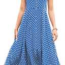 BROVAVE Women's 2026 Summer Casual Boho Sundress Polka Dot Spaghetti Strap V Neck Flowy Midi Dresses (Blue, S)