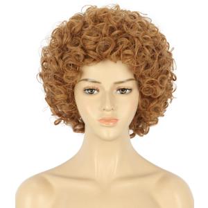 VGbeaty Adult Short Curly Brown Rocker Afro Fluffy Heat Resistant Cosplay Party Halloween Costume Wig