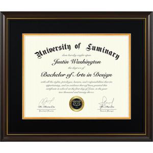 Luminary 15x18 Wood Diploma Frame with 11x14 Opening Black Mat for College Degree Certificate Document, Walnut Color Wooden Frame with Tempered Glass Panel for Wall Mount Display