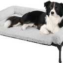 Veehoo Cooling Elevated Dog Bed Add Removable Deluxe Rose Plush Bolster Cushion Mat, 41" x 27" Washable Dog Couch Bed, Raised Pet Cot with Breathable Teslin Mesh, No-Slip Feet, Grey, CWC2439B