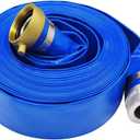 2" x 50' Blue PVC Backwash and Discharge Hose for Swimming Pools, Heavy Duty Reinforced Flat Pool Hose with Aluminum Pin Lug Fittings
