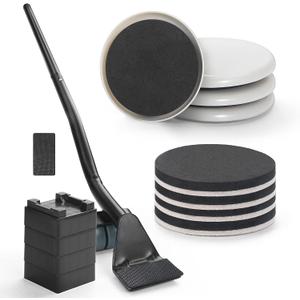 Furniture Lifter Tool + 8-Pack of 3.5" Sliders, Save 80% Effort, Safely and Easily, The Lift and Glide Tool Set for Heavy Furniture and Appliances, Reusable Moving Pads, Floor Protectors for Carpet
