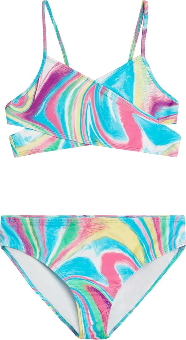 Kanu Surf Girls' Coral Reef Beach Sport Wrap Around Bikini 2-Piece Swimsuit (10, Waverly Multi)