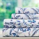 DREAMCARE King Size Floral Sheets - 4pc King Bed Set - Cooling & Soft Long Lasting - Floral Blue