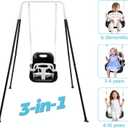 FUNLIO 3-in-1 Toddler Swing Set with 4 Sandbags, Indoor/Outdoor Baby Swing with Foldable Metal Stand, Kids Swing Set for Backyard, Clear Instructions, Easy to Assemble & Store - Black