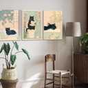 3Pcs Funny Japanese Bathroom Cat Wall Art Cute Animal Painting Picture Wall Decor Cats Lovers Prints Poster Print Artwork for Bathroom Toilet Home Decoration Framed (16"L x 12"W, Canvas)