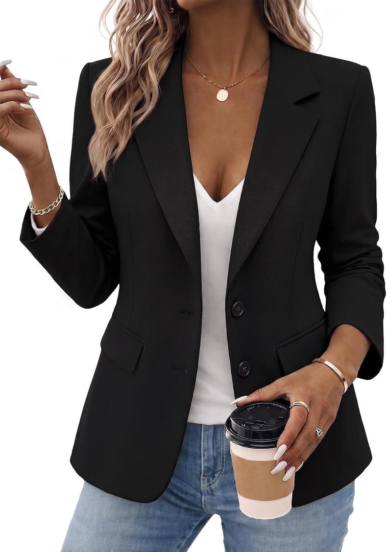 Mina Self Women's Business Casual Blazer Slim Fitted Lightweight Jacket Long Sleeve,Notched Lapel,Fully Lined Profession Clothes,Button Up,Dressy Work Office Wear,Fall Winter Outifts With Pockets, Black, Small