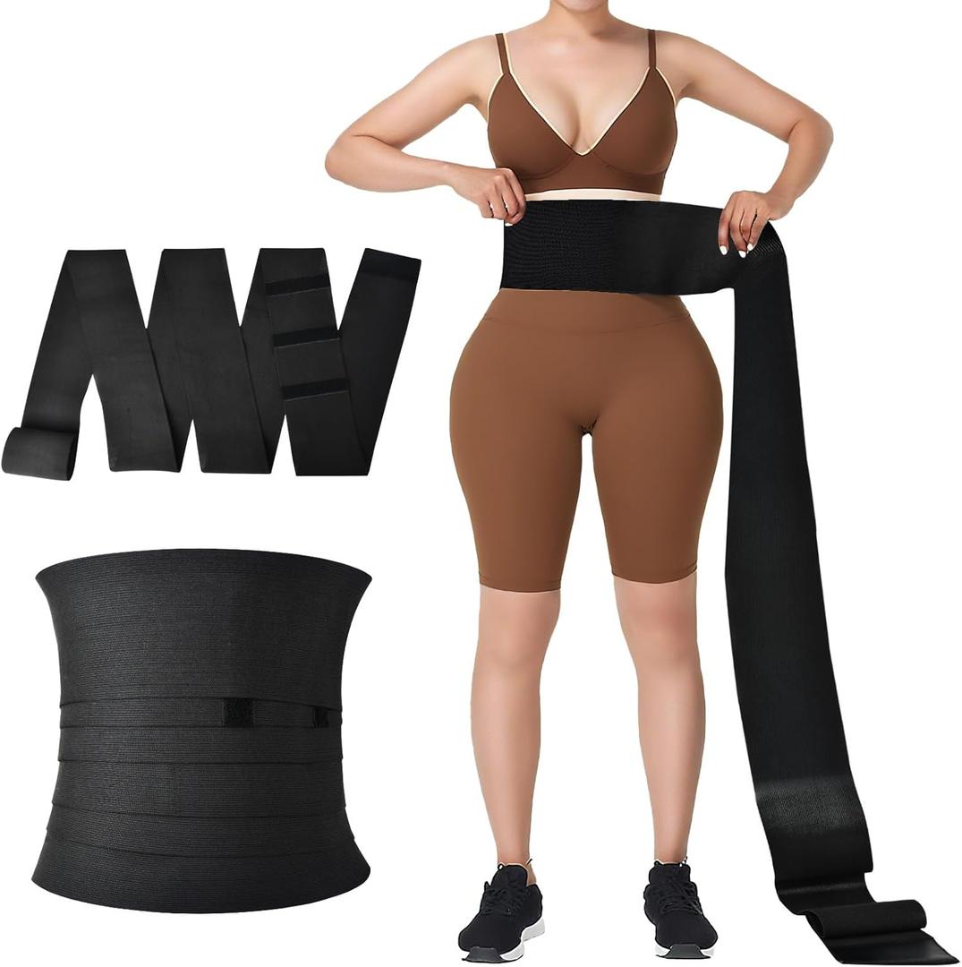 Lisacool Waist Trainer for Women Stomach Bandage Wrap Waist Band Long Torso Tummy Wraps Belly Body Shaper Waist Trimmer Belt (One Size, Black)