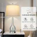 26" Silver Metal Table Lamps Set of 2 for Bedrooms, Touch Control Bedside Lamps for Nightstand with Charging Port, 3-Way Dimmable End Table Lamp for Living Room (2 LED Bulbs Included)