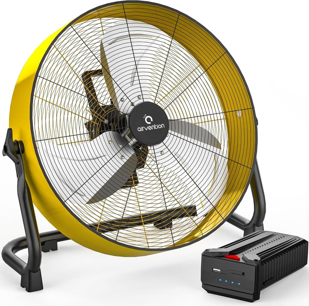15600mAh Rechargeable Battery Operated Floor Fan, 16 inch Yellow Industrial High Velocity Drum Fan, Shop Fan for Camping Gym Garage Outdoor Indoor, AI-F601Y