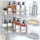 YASONIC Corner Shower Caddy Organizer, 5-Pack Self-Adhesive Rustproof Bath Shelves with Soap Holder & 4 Hooks, Large Capacity Shower Storage Rack for Bathroom Organization, Silver