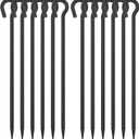 18 Inch Rebar Stakes 1/2" Diameter 12 Pack, Heavy Duty Tent Stakes with Loop, Ground Stakes for Camping Canopy Trampoline, Garden Tree Support, Dog Tie Out, Black