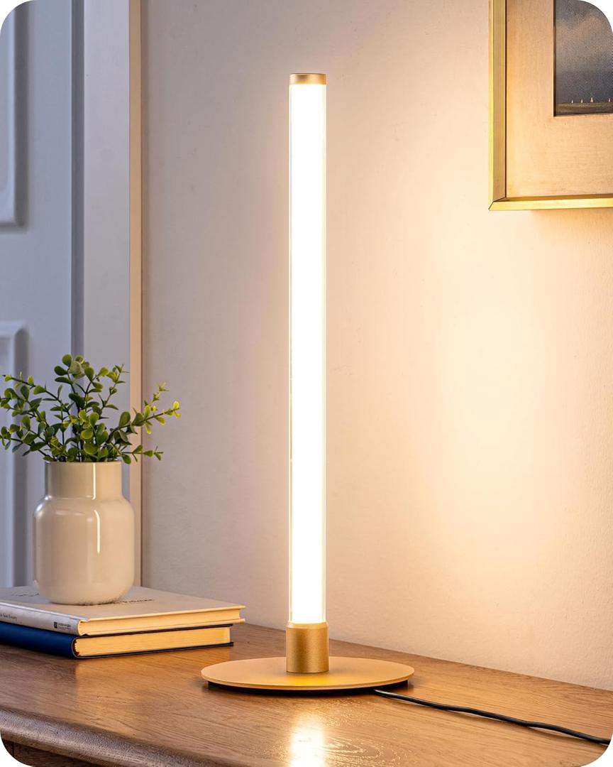 EDISHINE Modern Table Lamp, LED Slim Bedside Lamp with 360 Illumination, Stepless Dimming & 3 Color Temperature, Nightstand Lamp for Bedroom, Living Room, Gold