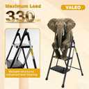Valeo 3 Step Ladder, Step Stool with Wide Anti-Slip Pedal, 330 lbs Capacity,Step Ladder Folding Step Stool for Adults, Lightweight Steel Portable ladders for Home Kitchen & Office,Black