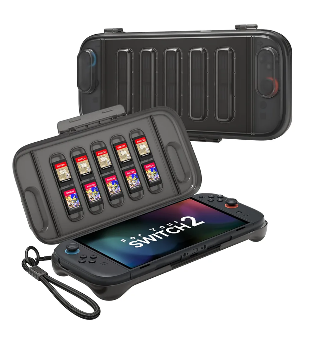 JSAUX Protective Case for Nintendo Switch 2 (2025), Hard Carrying Shell, Slim & Portable, Dustproof, Built-in 10 Game Card Slot, Travel-Carry, Full Protection Cover – Translucent Black PC0116