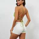 calbatic Women Sequin Cami Top Rhinestone Sparkle Sleeveless V Neck Camisole Open Back Summer Crop Top Party Clubwear (Green), Medium