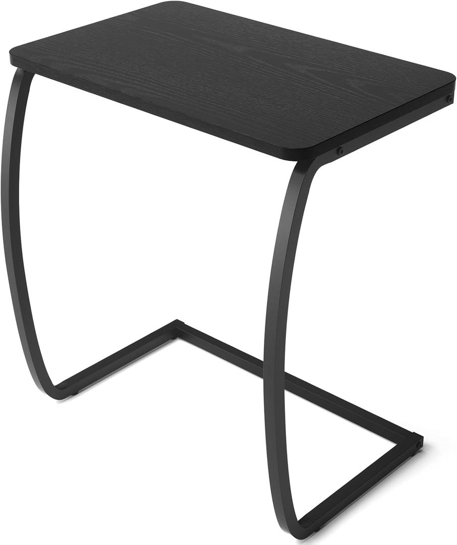SRIWATANA Black C Shaped Side Table, Vintage End Table for Sofa Couch Bed, 13.8D x 22W x 24.4H in