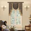 Loom and Mill Luxury Jacquard Waterfall Valance for Living Room, Classic Antique Swag Window Valances with Tassels, Bronze Gold Swag Curtains for Bedroom Banquet Holiday Decoration(W39Inch,1 Panel)