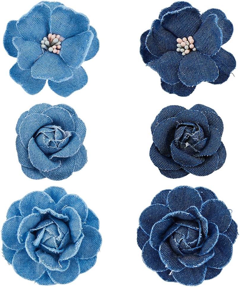SUPERFINDINGS 12Pcs 3 Styles Denim Flower Blue Flower Embellishment 3D Flowers Fabric Camelia Sewing Flowers DIY Craft Supplies for Clothes Hairclips Decoration DIY Costume Accessories