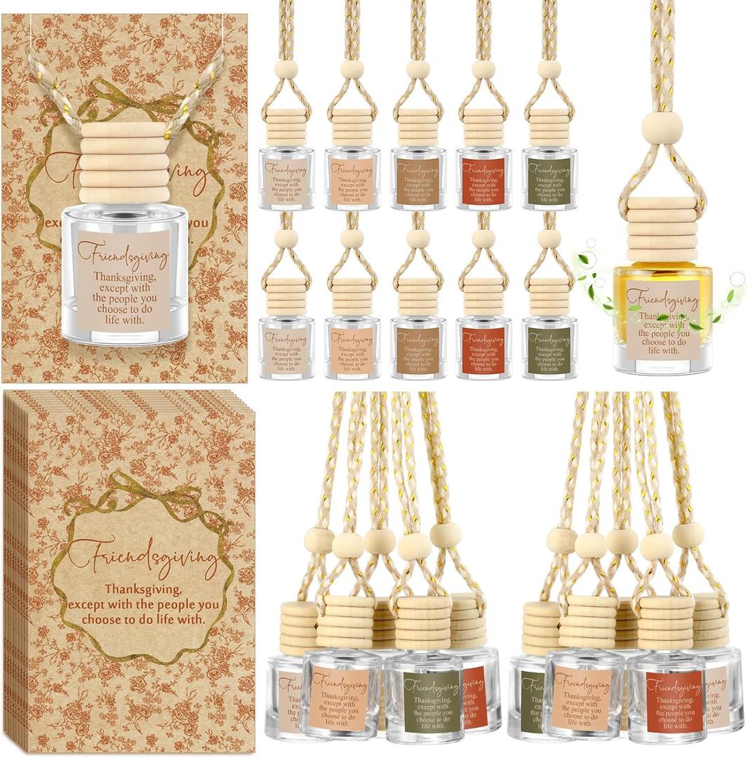 Maxdot 20 Set Christmas Friendsgiving Gifts Party Favor Hanging Empty Car Air Fresheners Diffuser Bottle 8ml Bulk for Essential Oil Office Coworker Employee Caregiver Gift
