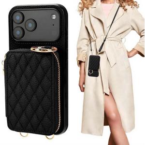 for iPhone 17 Pro Max Case Wallet, RFID Blocking PU Leather Zipper Handbag Purse Flip Cover, Kickstand Folio with Slots Holder Strap Lanyard 5G 6.9 Inch (Black, for iPhone 17 Pro Max Case)