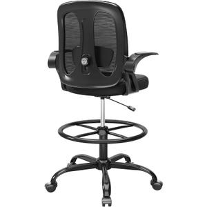 Alllion Drafting Chair, Tall Office Chair with Flip-up Armrests Ergonomic Computer Standing High Desk Chair with Adjustable Lumbar Support and Footrest Ring for Man Women and Artist Chairs, Black