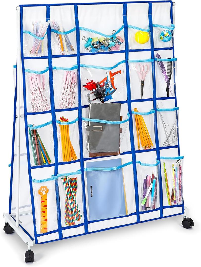 Leinuosen Craft Rolling Cart with Wheels 3.3ft Tall 40 Storage Pockets Portable Movable Art Cart Utility Organizer with Wheels for Classroom School Home Office Student Arts & Craft Supplies