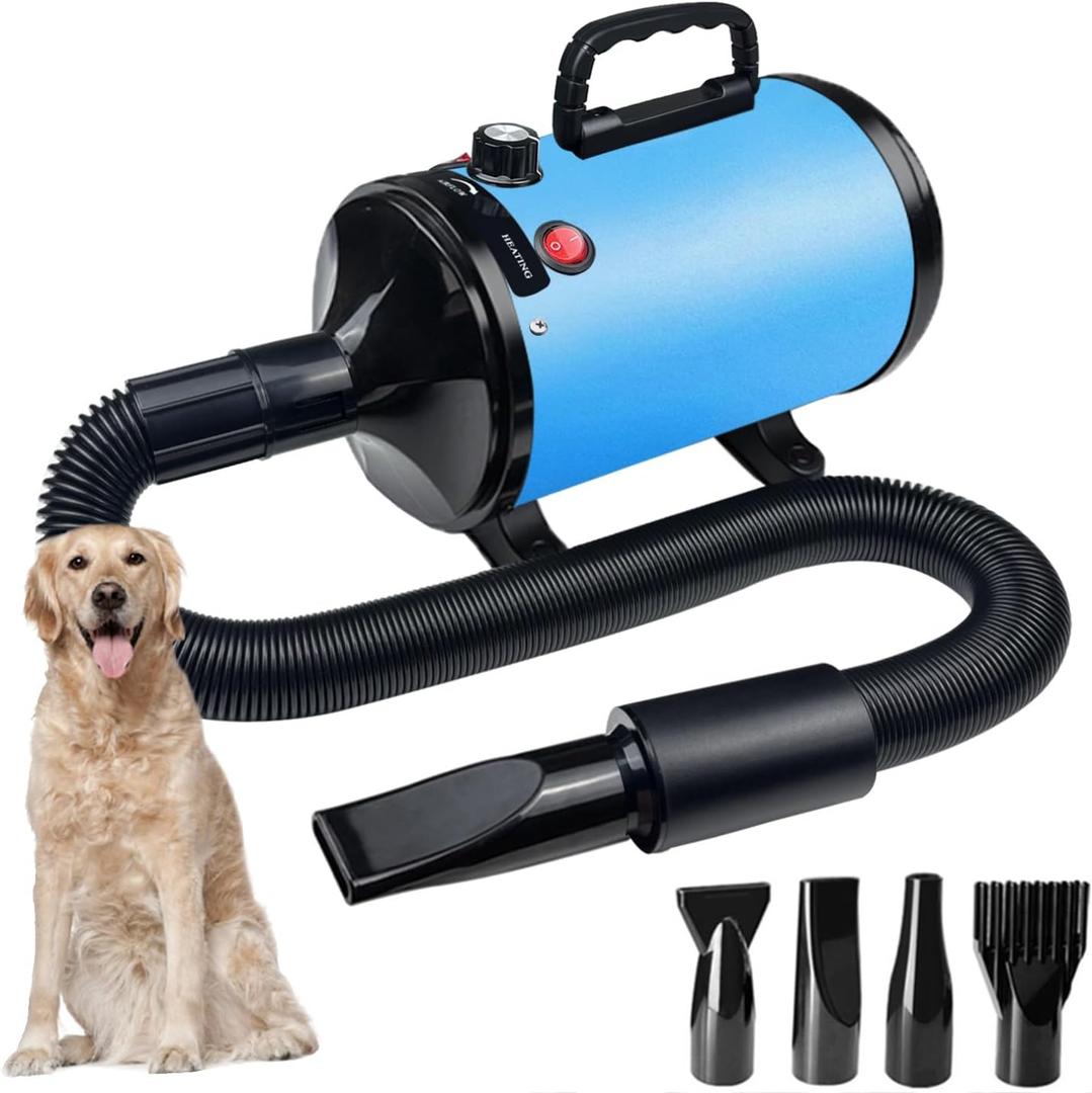 Dog Dryer for Pet Grooming, High-Velocity Force Blow Dryer, Speed Temperature Adjustable Dog Blower Grooming Dryer with 4 Nozzles